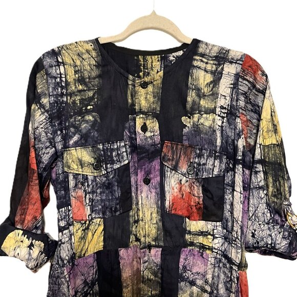 Tie Dye fun print oversized jumpsuit overall utility suit hand dyed batik fabric - Picture 3 of 13